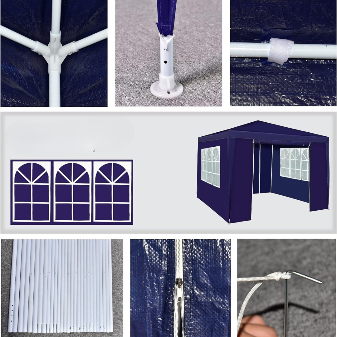 Versatile outdoor living pavilion tent with sidewalls, offering waterproof shelter, comfort & protection.