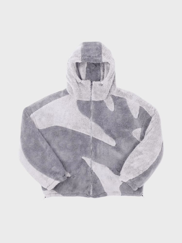 Oversized full zip men's jacket with drawstring hem and paneled design. Casual, relaxed fit for everyday wear.
