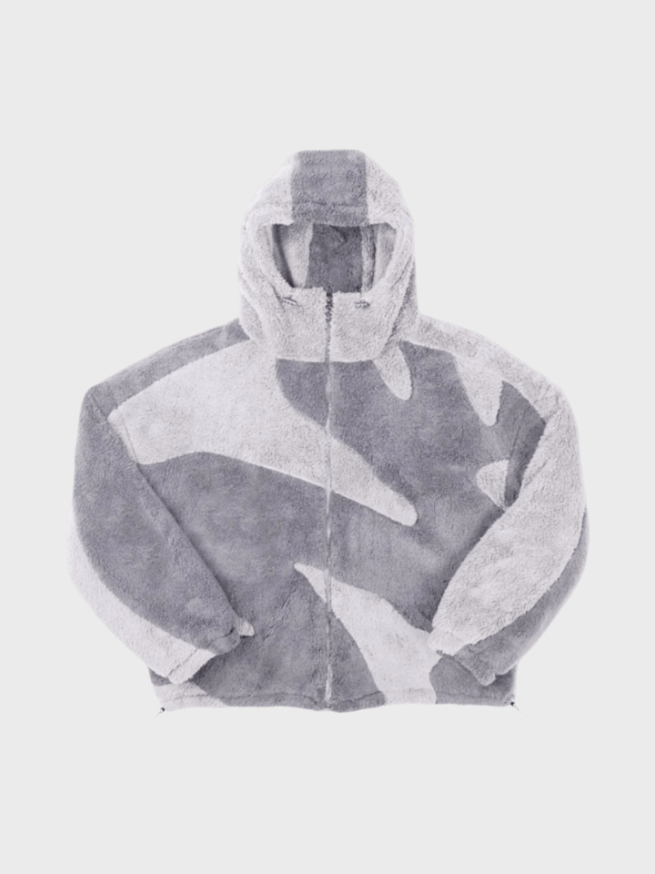 Oversized full zip men's jacket with drawstring hem and paneled design. Casual, relaxed fit for everyday wear.