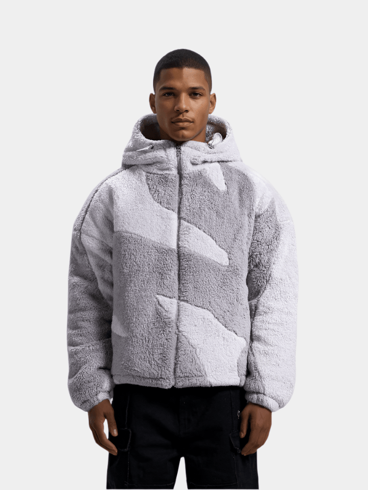 Men's paneled design oversized jacket, full zip & drawstring hem. Relaxed fit outerwear for casual fall/spring style.