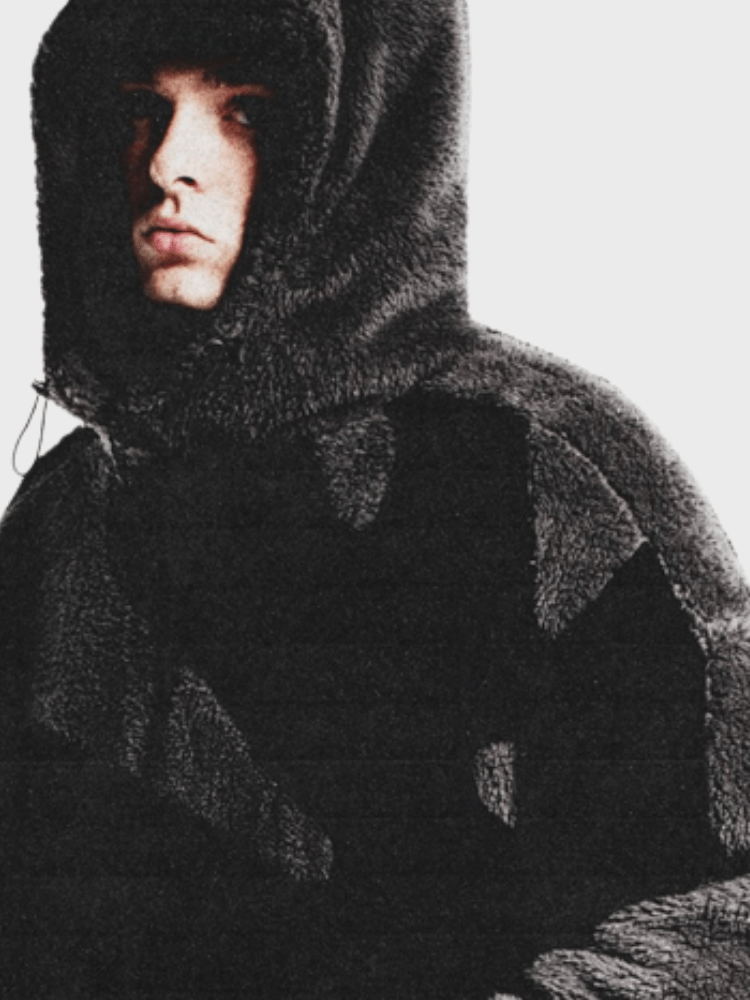 Front view of men's relaxed oversized full zip jacket. Comfortable casual wear and layering piece for colder seasons.