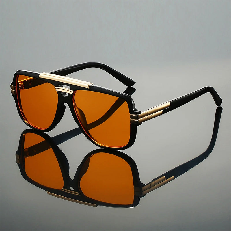 Retro oversized square sunglasses for unisex fashion, featuring a trendy double bridge design.
