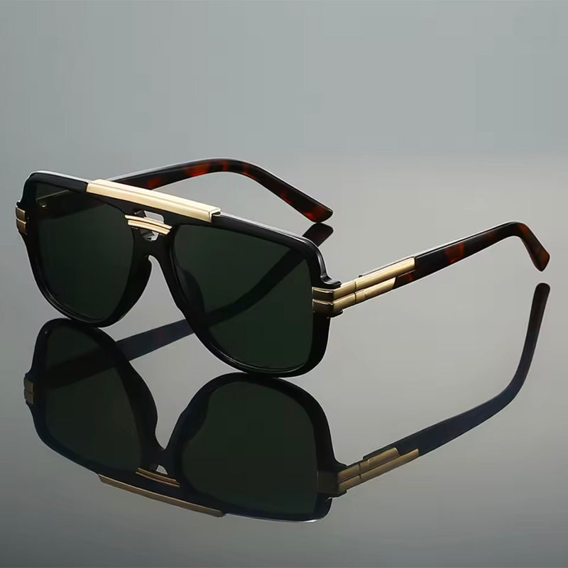 Fashion-forward oversized square sunglasses with a distinct double bridge, a bold statement eyewear piece.