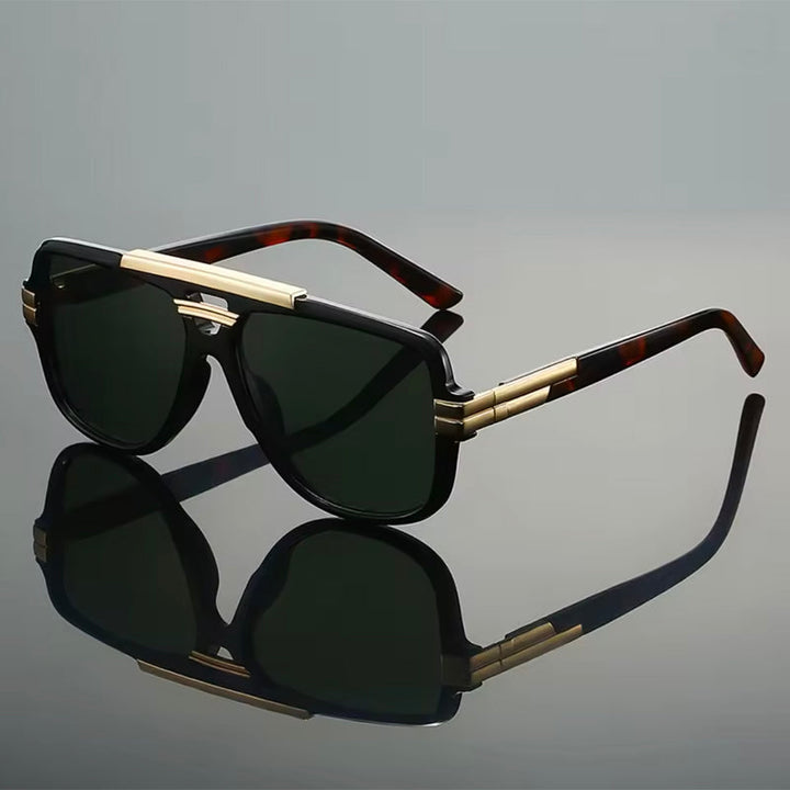 Fashion-forward oversized square sunglasses with a distinct double bridge, a bold statement eyewear piece.