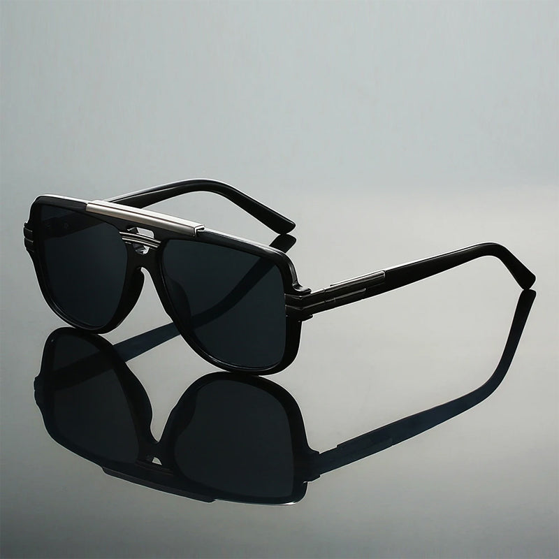 Stylish oversized square sunglasses with a prominent double bridge, versatile unisex fashion eyewear.