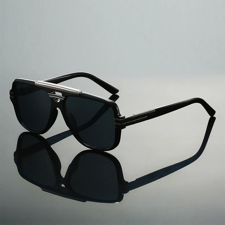 Stylish oversized square sunglasses with a prominent double bridge, versatile unisex fashion eyewear.
