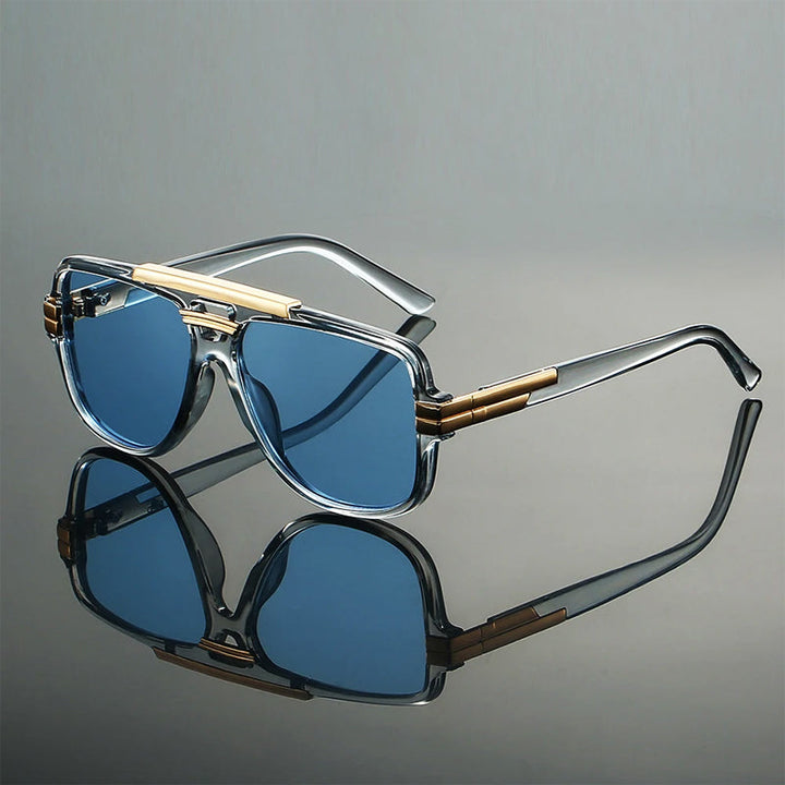 Unisex oversized square sunglasses with a stylish double bridge, perfect fashion eyewear accessory.