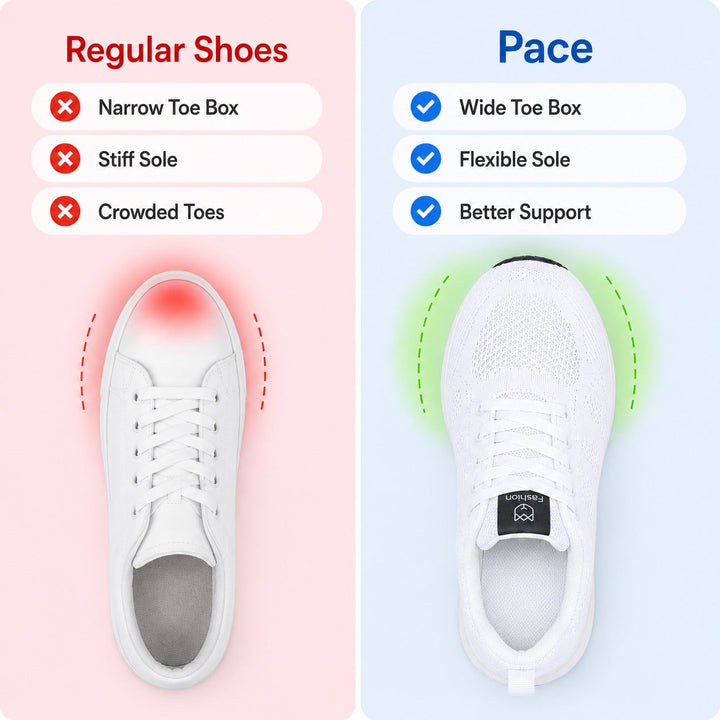 Side profile of women's ultra-light casual sneakers, showing supportive and flexible design.
