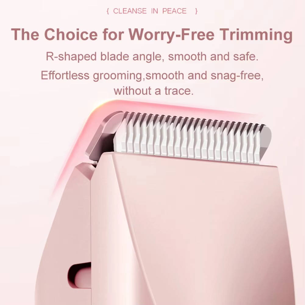 Rechargeable cordless bikini trimmer with dual blades.