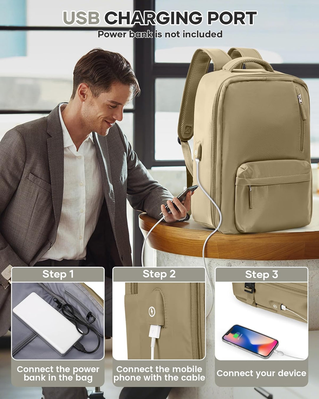 Laptop protection & many pockets: multi-compartment bag with adjustable strap.