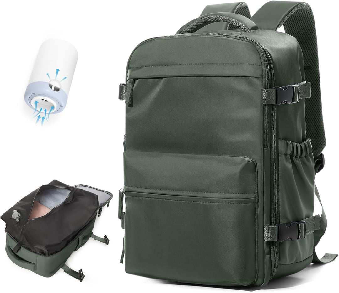 Tech accessory organization in a multi-compartment laptop bag, adjustable strap.