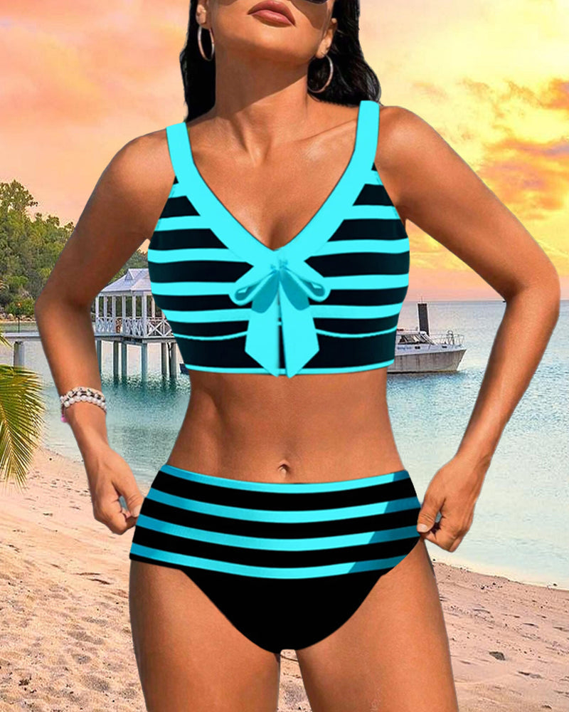 Striped high waist bikini set for women, a must-have for summer fashion.