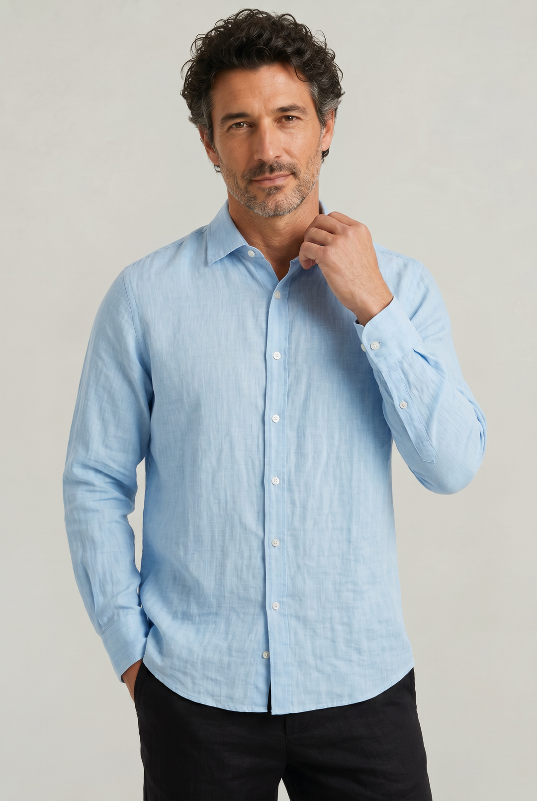 Men's effortless textured long sleeve shirt. Relaxed fit, breathable for everyday wear.