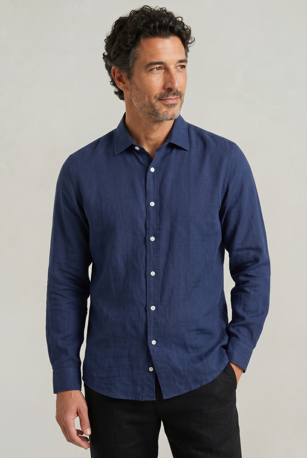 Smart casual men's textured shirt. Effortless long sleeve button-down, breathable for summer.