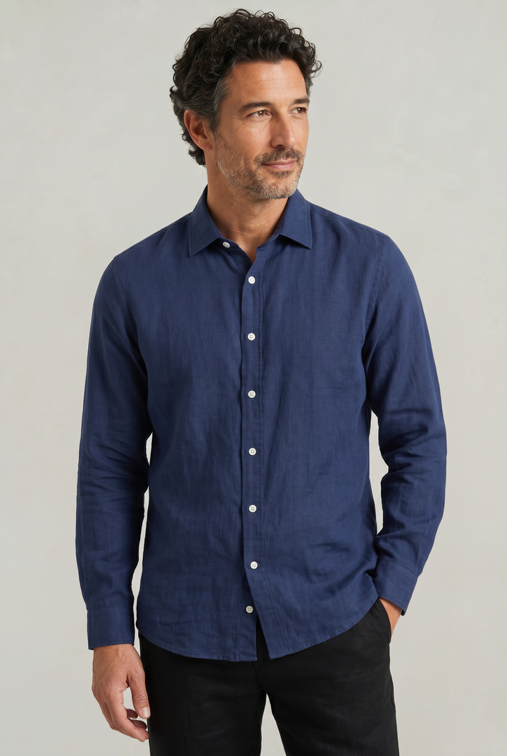 Smart casual men's textured shirt. Effortless long sleeve button-down, breathable for summer.