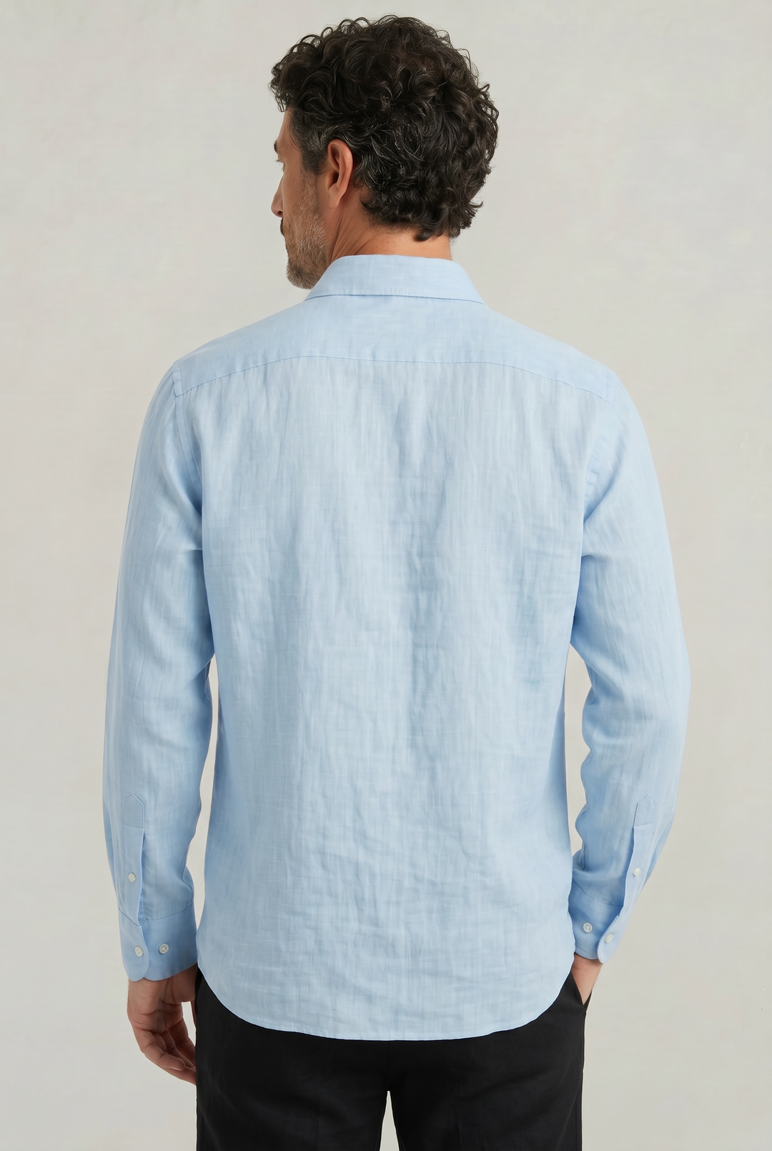 Stylish men's long sleeve collar shirt. Textured fabric, perfect for summer tops.