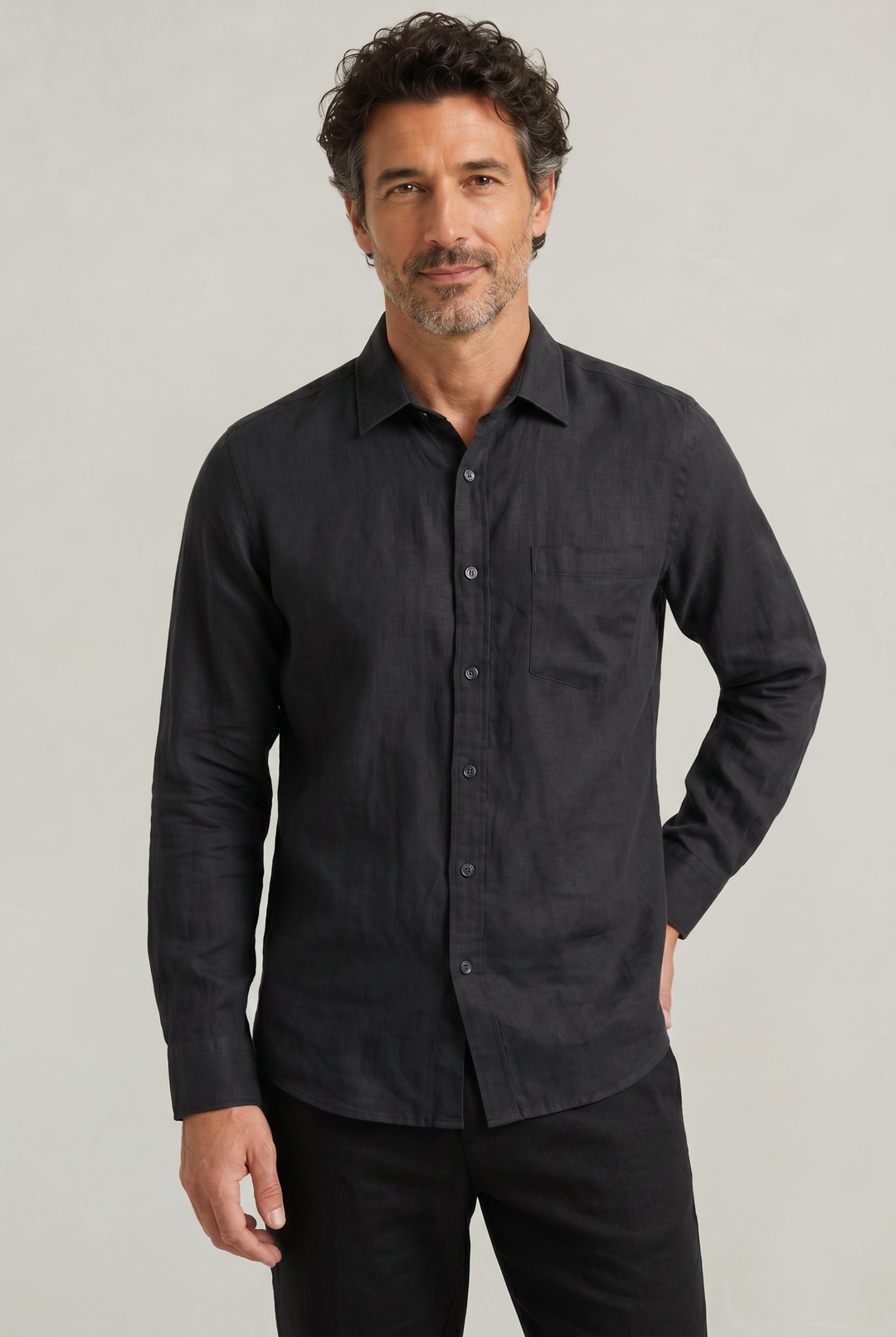 Relaxed fit men's casual shirt with a subtle texture. Perfect for versatile summer outfits.