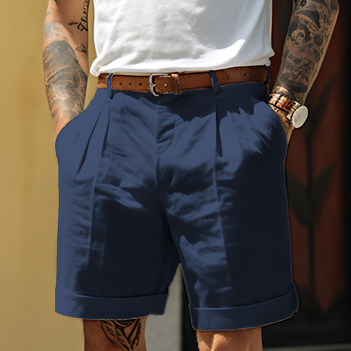 Versatile men's tailored pleated shorts, perfect for smart casual outfits and comfortable everyday wear.