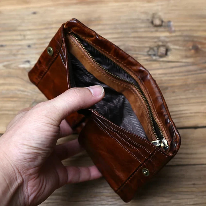 Elegant men's black full-grain leather wallet, built for durability and classic, timeless appeal.