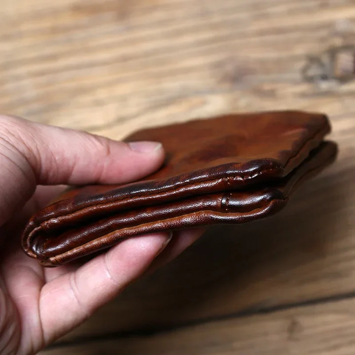 Practical men's full-grain leather wallet, bifold design, timeless style, perfect for daily security.