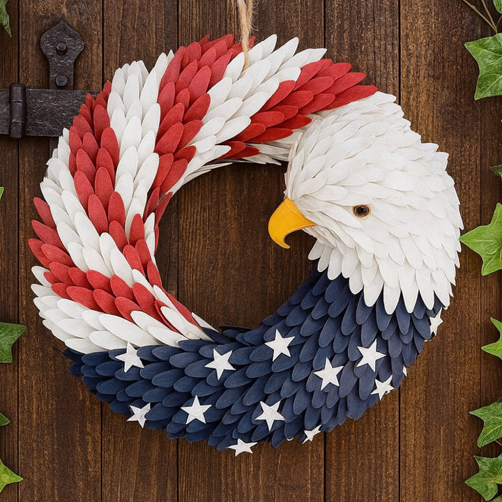 Patriotic Veterans Eagle Wreath Wall Art Decor featuring a majestic eagle.