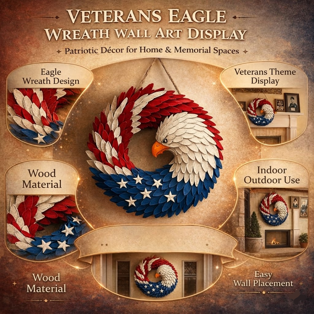 Memorial Day and Fourth of July wreath with eagle design for indoor/outdoor use.