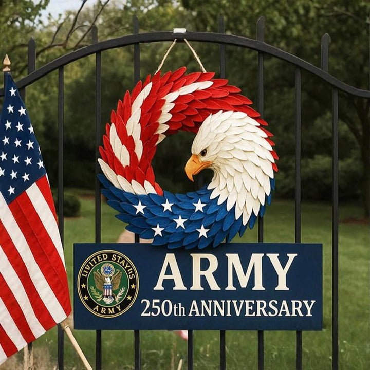 Detailed patriotic wall art: an eagle perched on a wreath, symbolizing freedom.