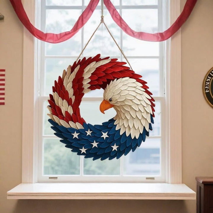 Show your American pride with this veteran-themed eagle wreath wall art.