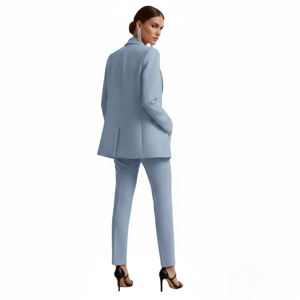 Persephone | Women's Double Breasted Light Blue Blazer Set - Light Blue - Image 3