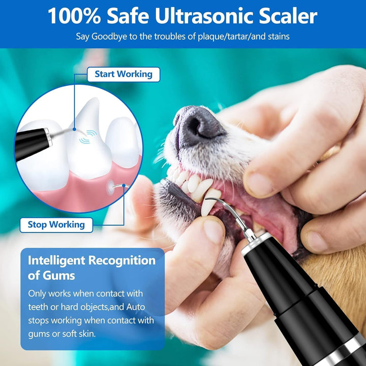 Easy-to-use pet ultrasonic tooth cleaner, designed for at-home plaque & tartar removal for dogs & cats.