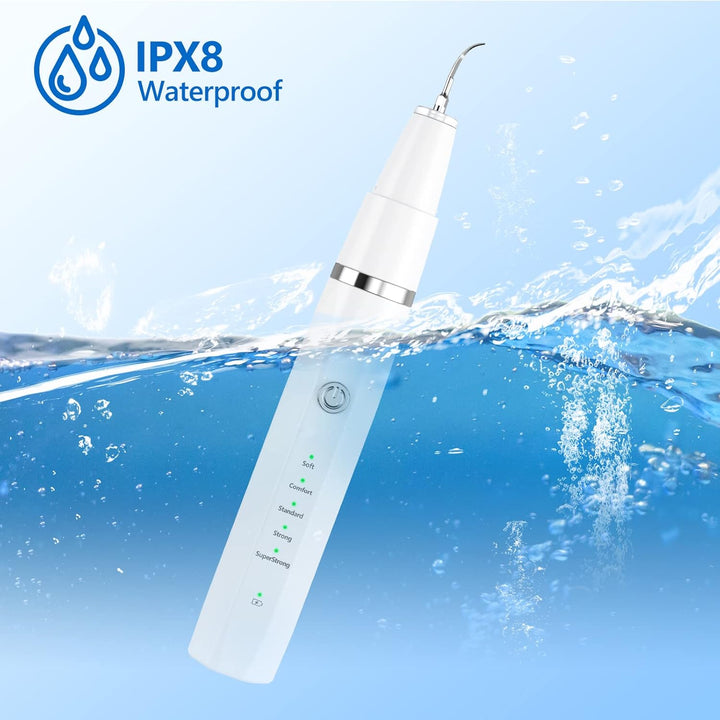 Compact pet ultrasonic dental cleaner with various tips, ensuring thorough plaque & tartar removal for pets.
