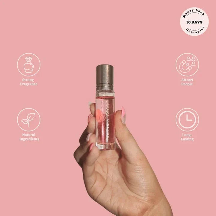 Unisex Pheromone Attractant Perfume bottle, clear glass, enhancing natural allure & confidence with its long-lasting scent.