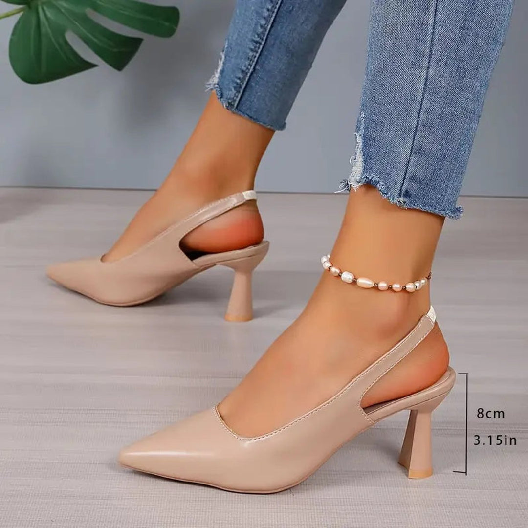 Elegant women's pointed toe slingback high heels with a stable block heel. Perfect for office & evenings.