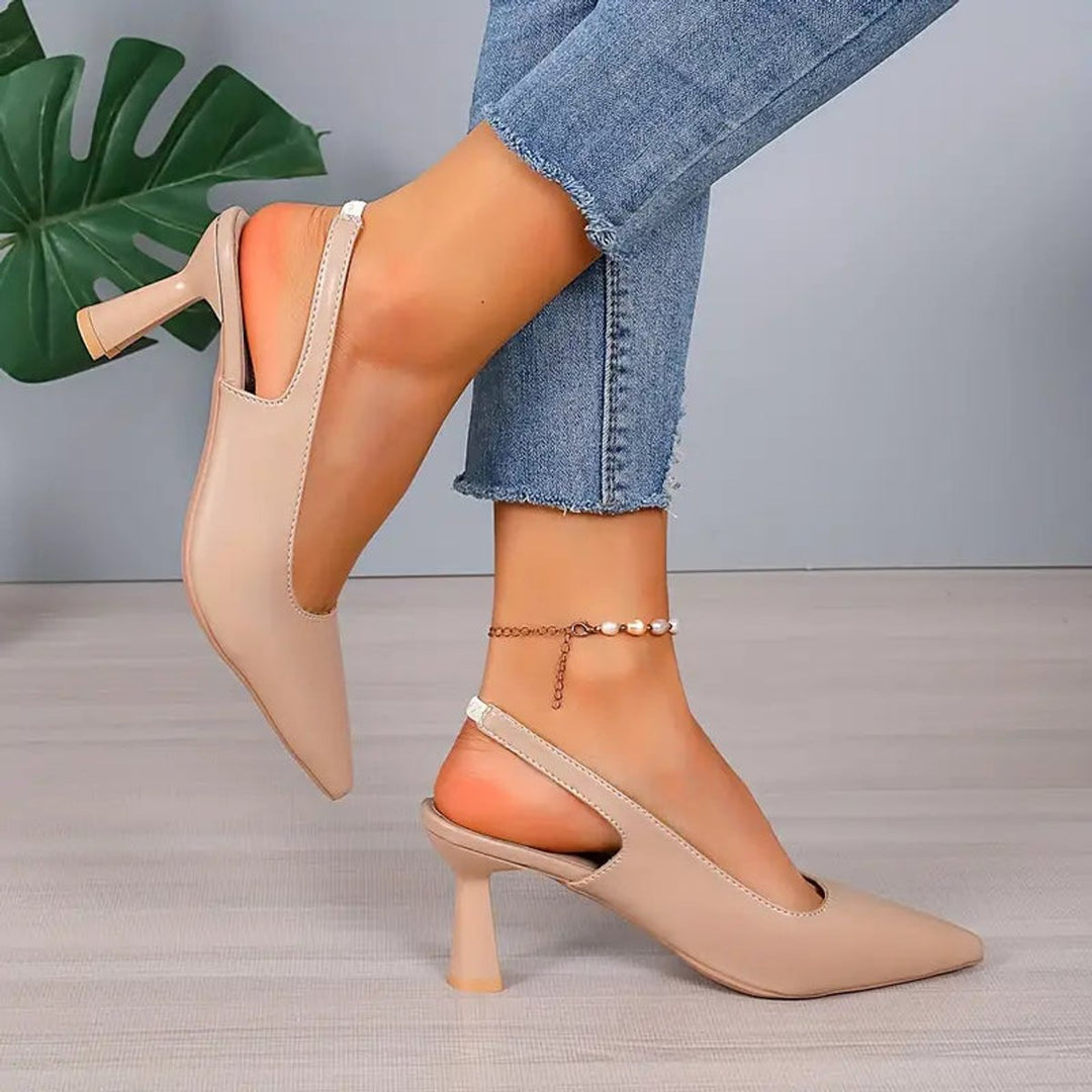 Comfortable women's pointed toe slingback block heel high heels. Versatile for office, parties, & evening.