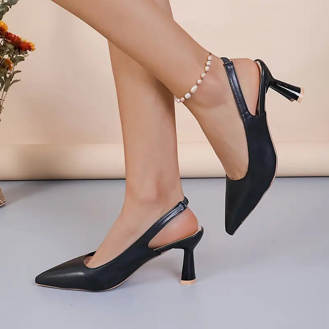 Women's timeless pointed toe slingback block heel high heels for comfort & style. Ideal for office or evening.