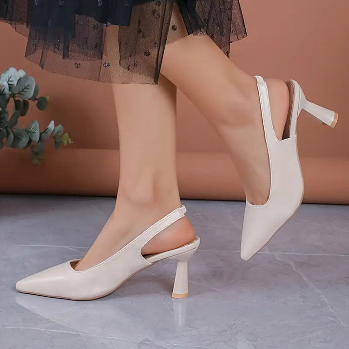 Chic women's pointed toe slingback block heel high heels. Perfect classic, versatile evening & office shoes.