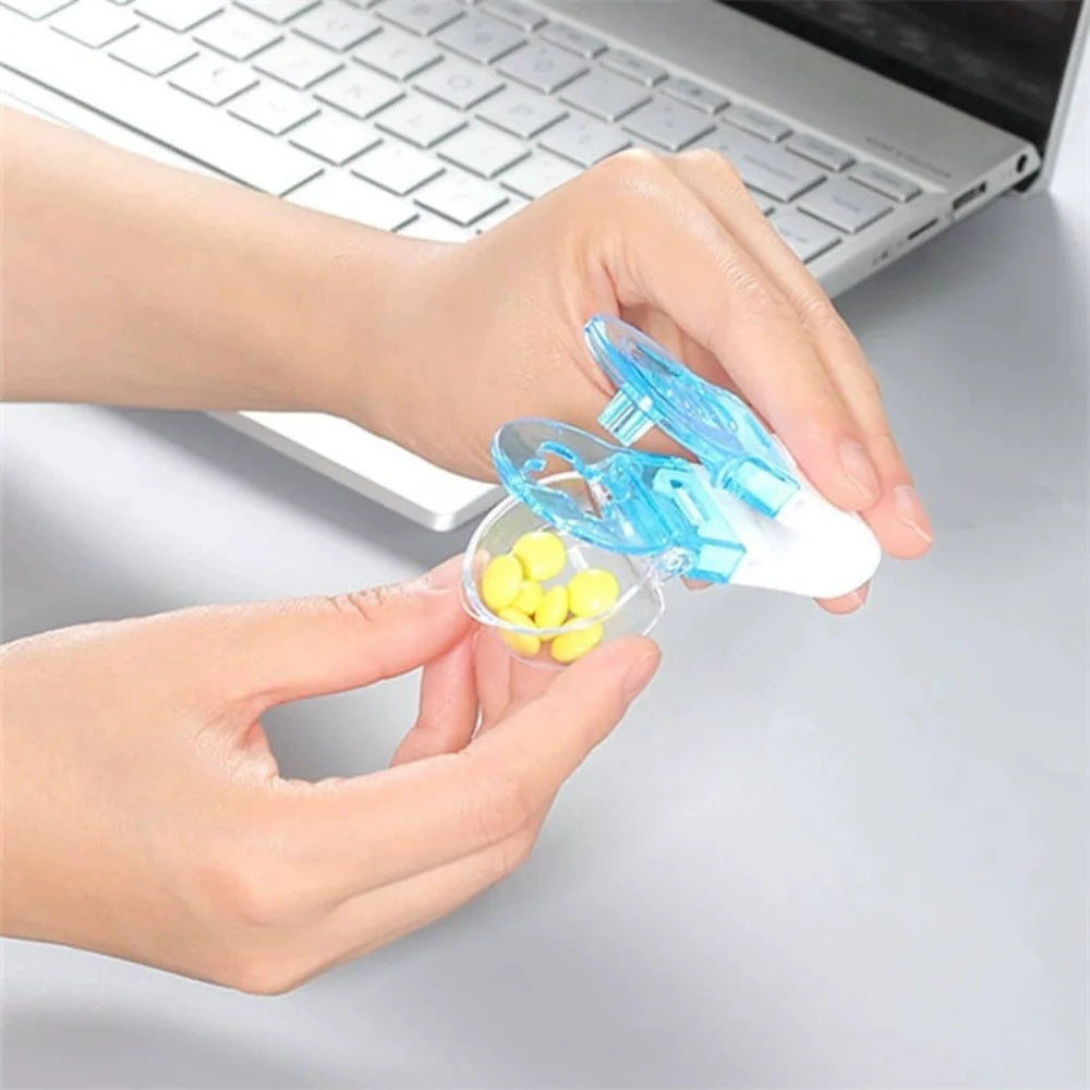 Compact travel pill dispenser, a portable medication organizer and tablet holder for on-the-go daily use.