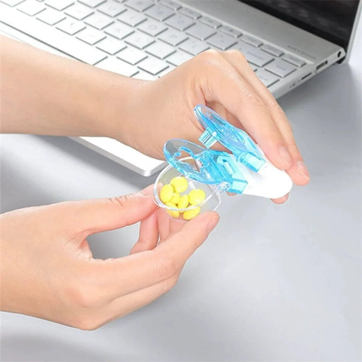 Compact travel pill dispenser, a portable medication organizer and tablet holder for on-the-go daily use.