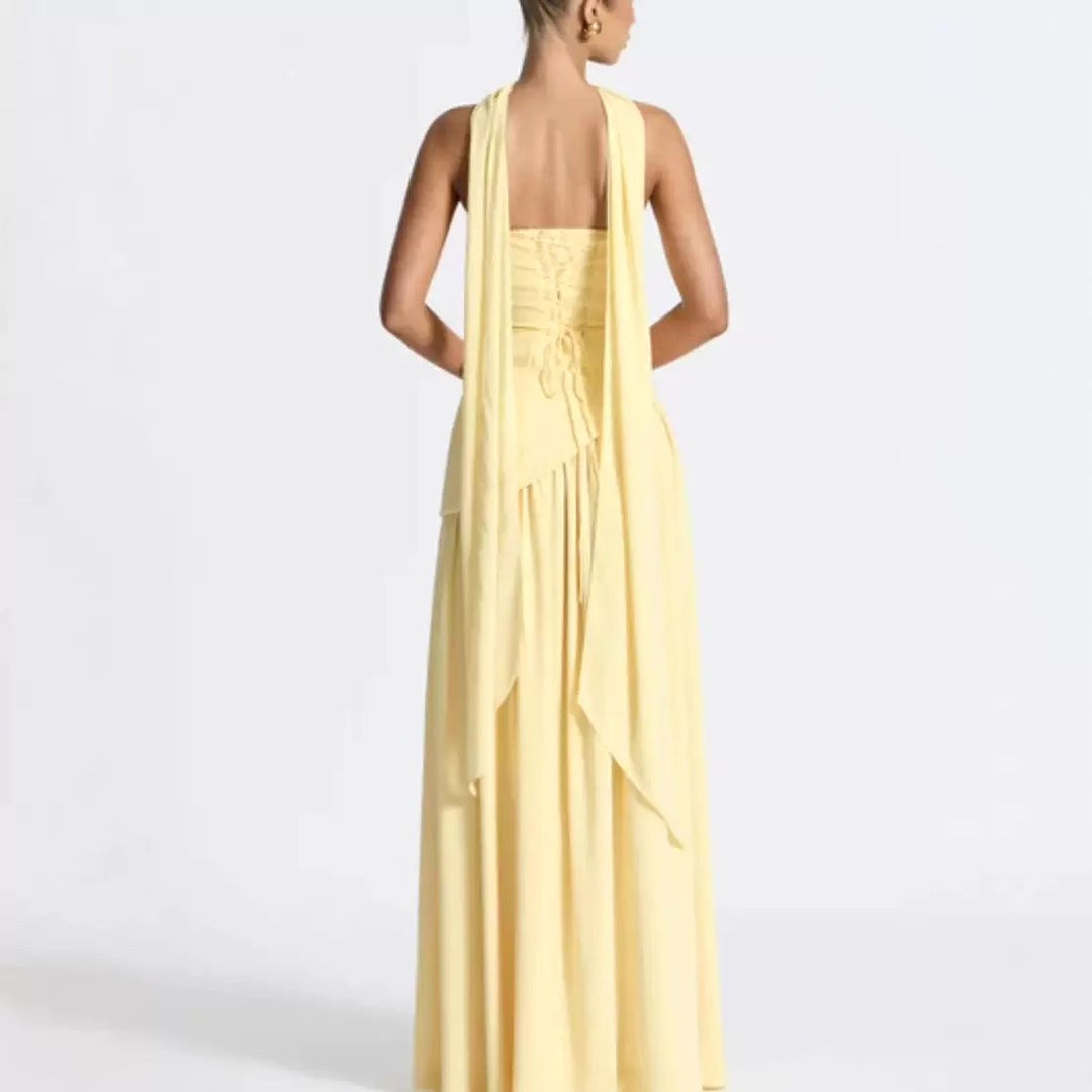 Stunning strapless formal maxi dress with a stylish high slit & pleated detailing for evening wear.