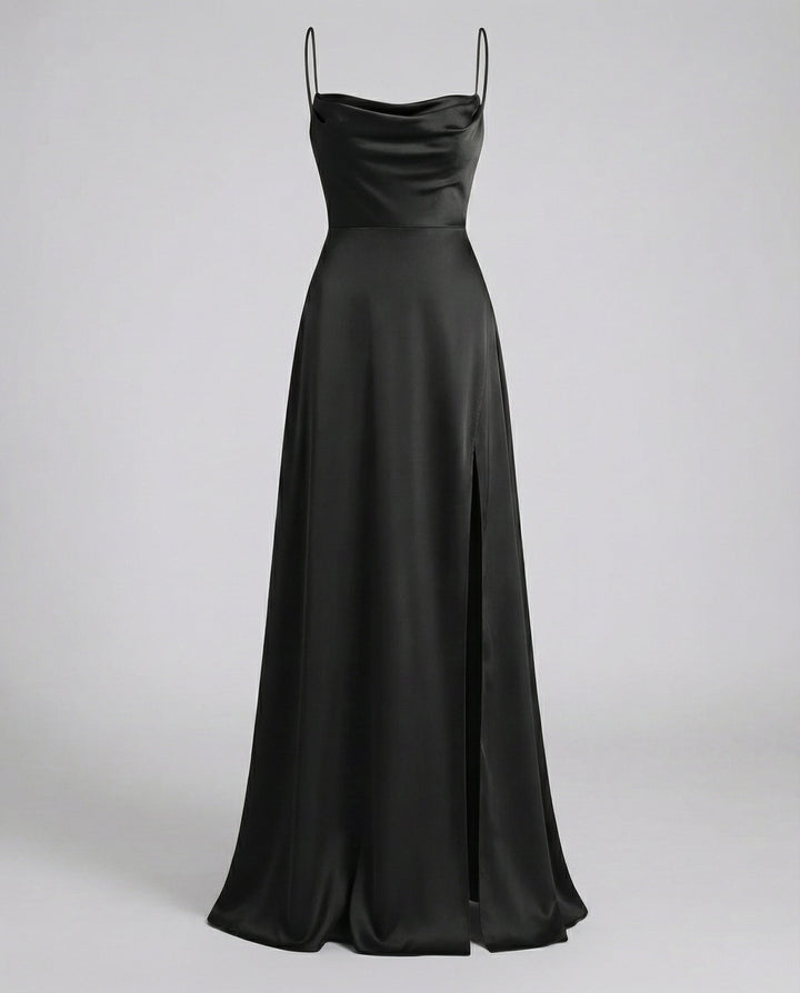 Gorgeous women's maxi dress, perfect for any formal event, featuring a cowl neck & elegant side slit.