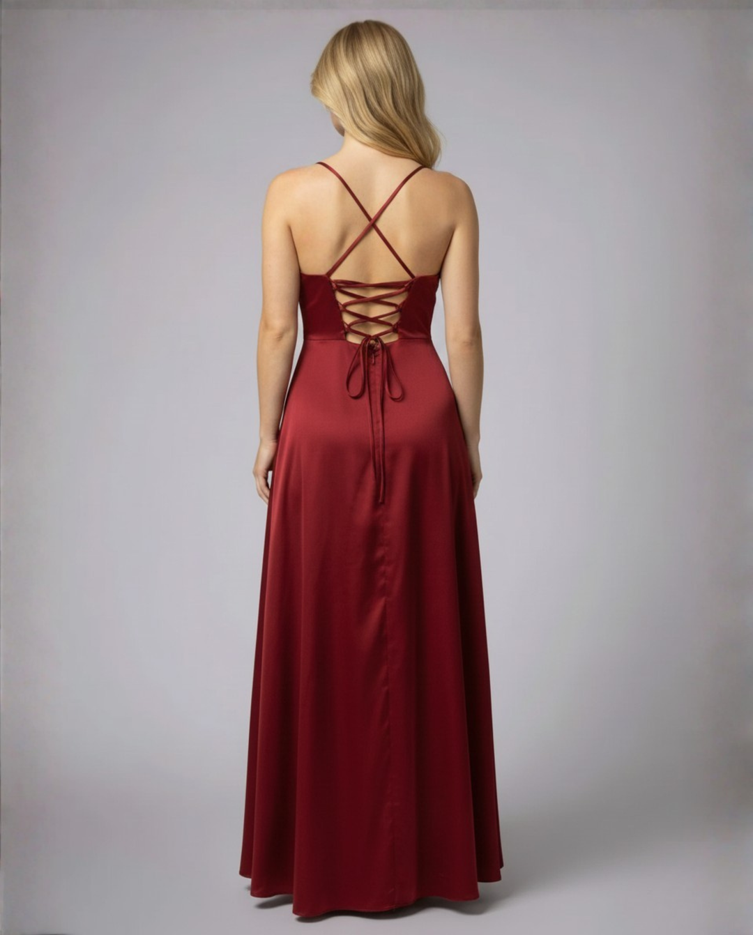 Stylish women's long cowl neck dress, a chic maxi gown featuring a trendy side slit for parties.