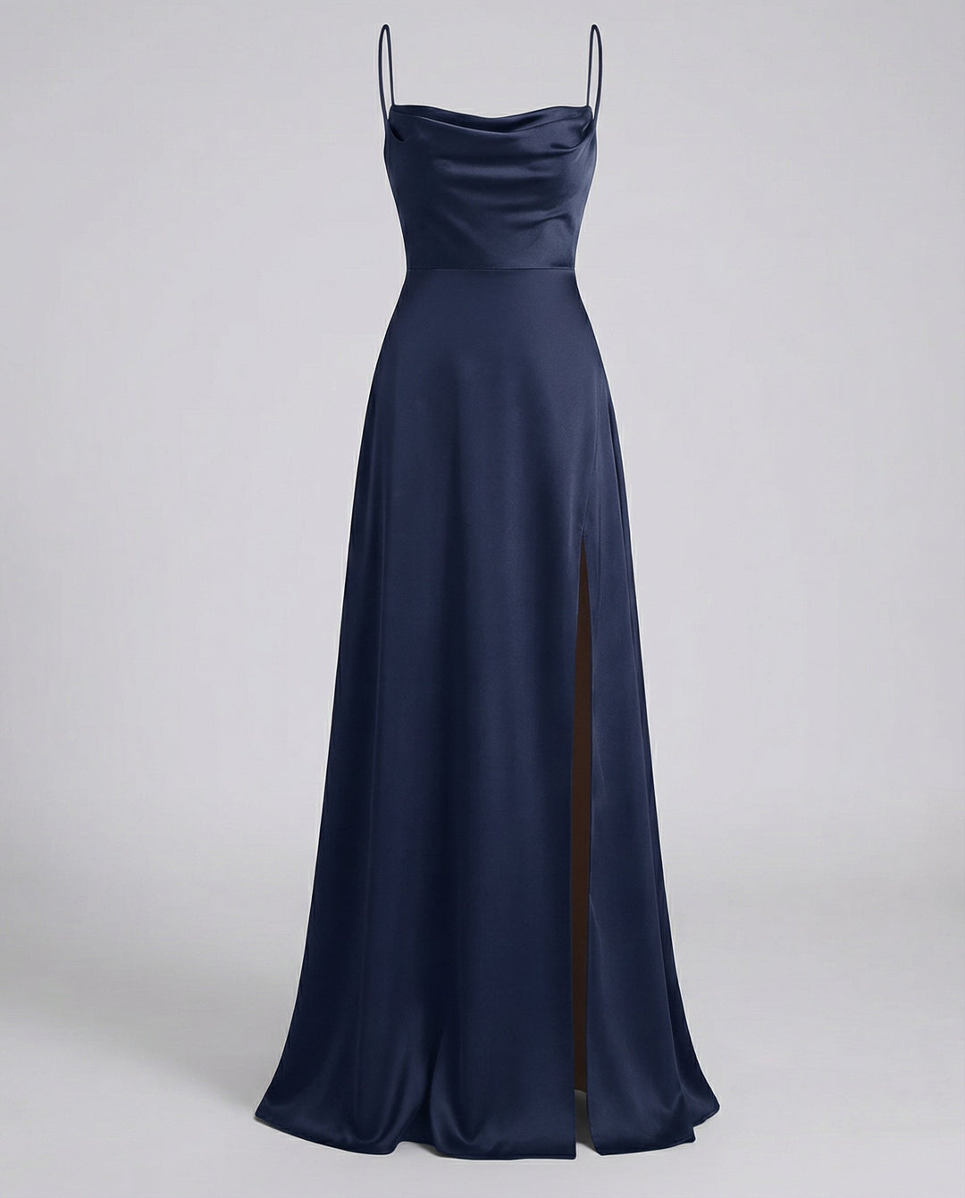 Sophisticated women's elegant long dress, ideal for events, with a cowl neck & a stylish side slit.