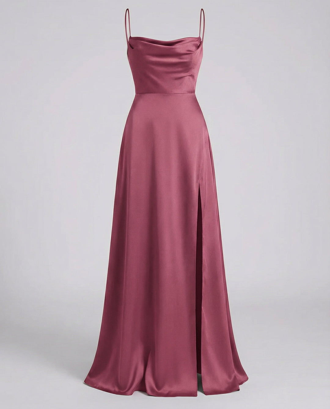 Versatile women's special occasion maxi dress, with a stylish cowl neck, strappy design & side slit.