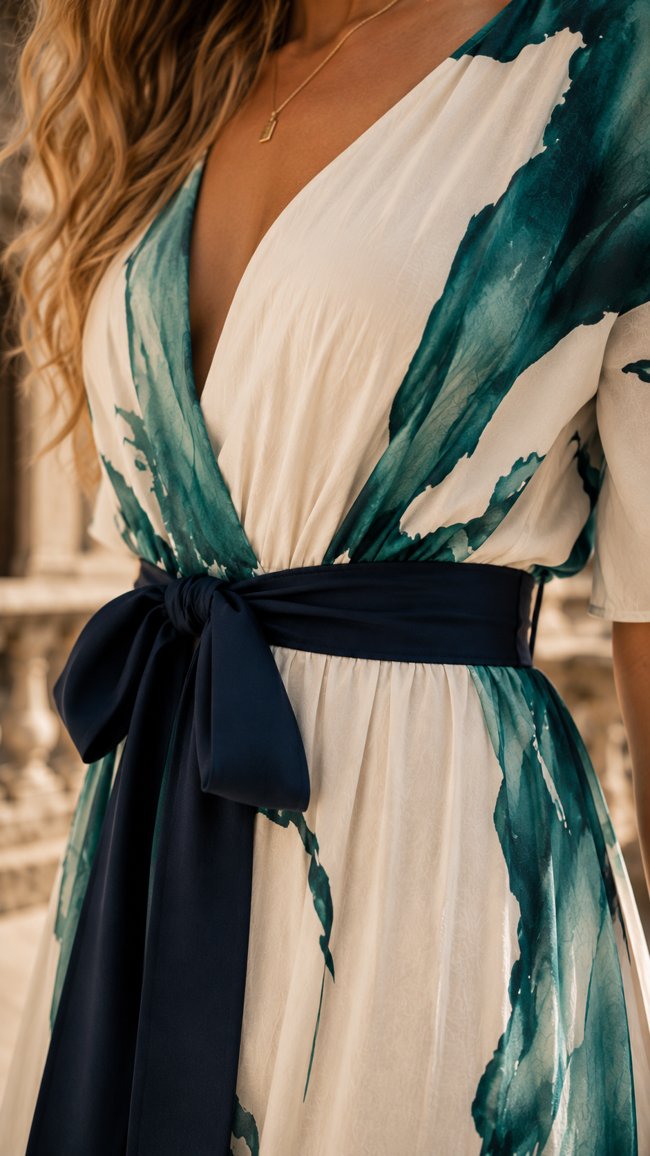 Flowy women's printed wrap maxi dress with a V-neck, great for various elegant parties & summer outings.