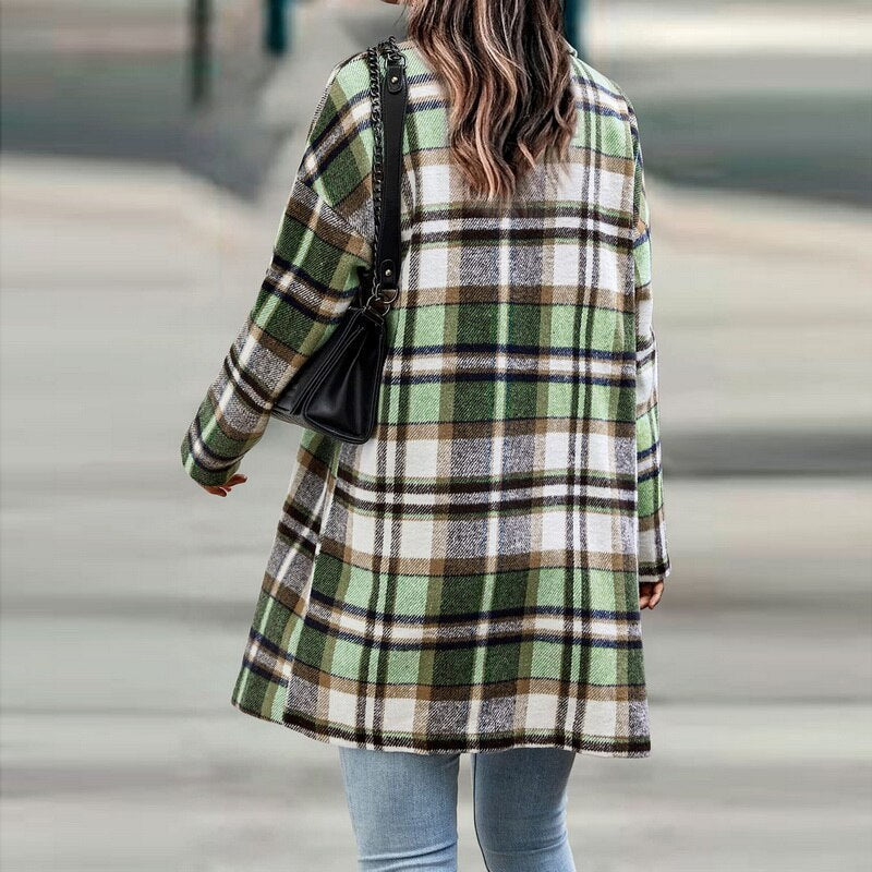 Women's elegant black plaid jacket, a comfortable and chic option for casual fall style.