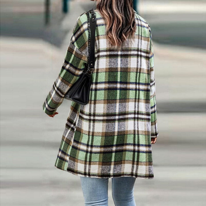 Women's elegant black plaid jacket, a comfortable and chic option for casual fall style.