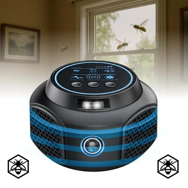 Silent ultrasonic wasp & hornet repellent device. Chemical-free outdoor pest control for home & patio defense.