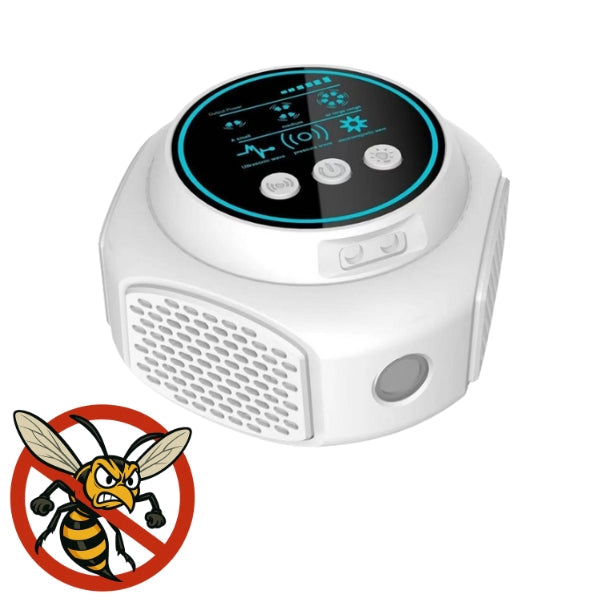 Ultrasonic wasp repellent placed discreetly on a patio, offering silent, chemical-free hornet & bug deterrent.