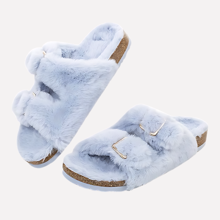 Everyday women's open-toe slide slippers, plush & cozy for indoor relaxation and quick outdoor trips.