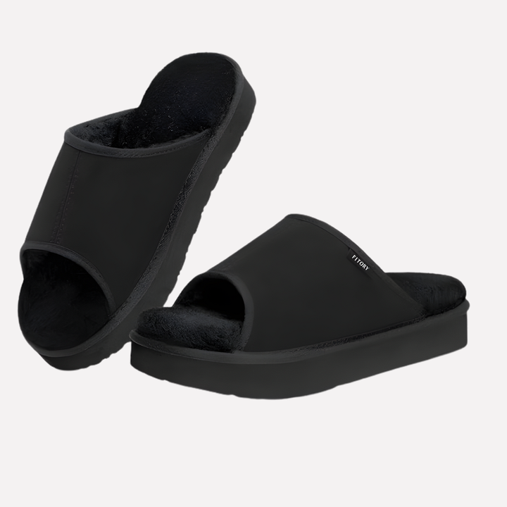 Ultimate comfort women's open-toe plush slippers, perfect slide-on for indoor leisure & outdoor relaxation.